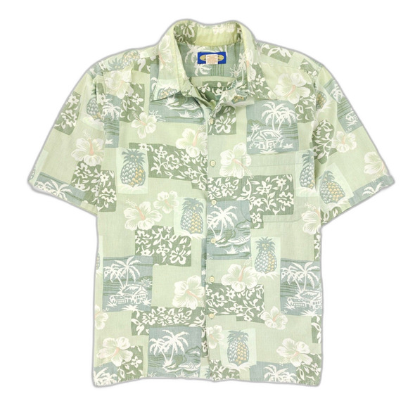 REYN SPOONER Hawaiian Shirt Short Sleeve Button Down 90s Green Floral Y2k Resort - Picture 1 of 7